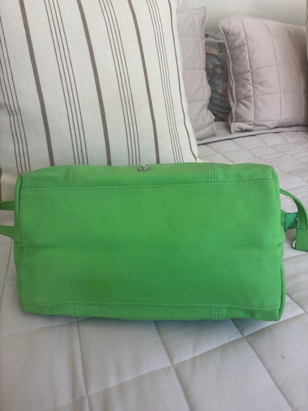 Longchamp Lime Green Leather Satchel with a Longchamp Decorative Scarf - Picture 10 of 10